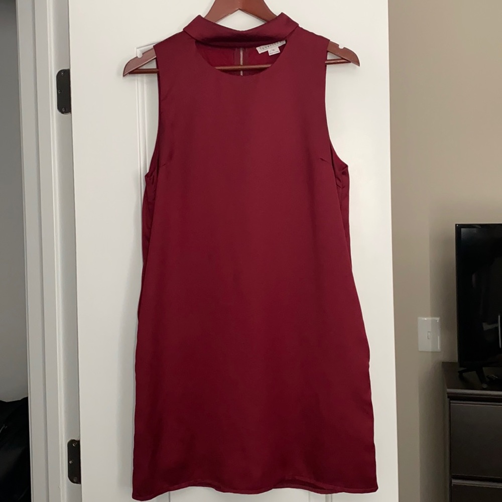 Satin shift dress.